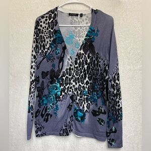 Fylo Trademark Women’s Embellished Animal Print Cardigan Sweater Size M, NWT